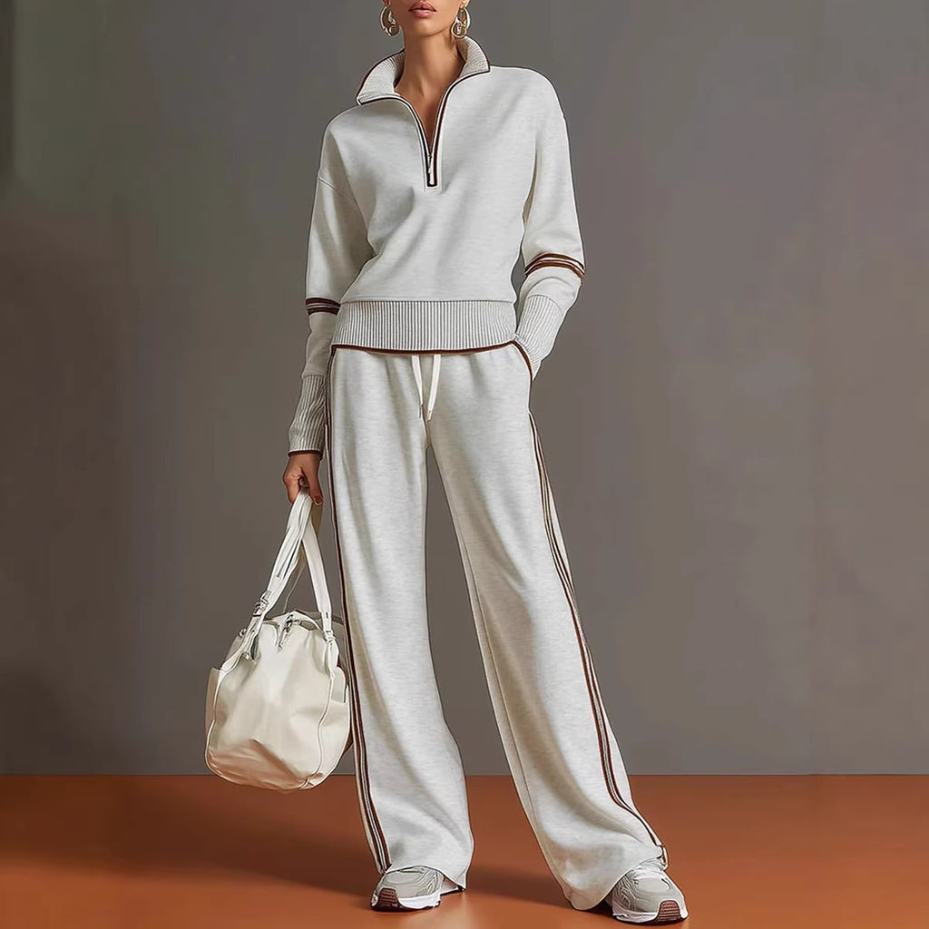 Womens Pull Chain Wide Leg Tracksuit Set