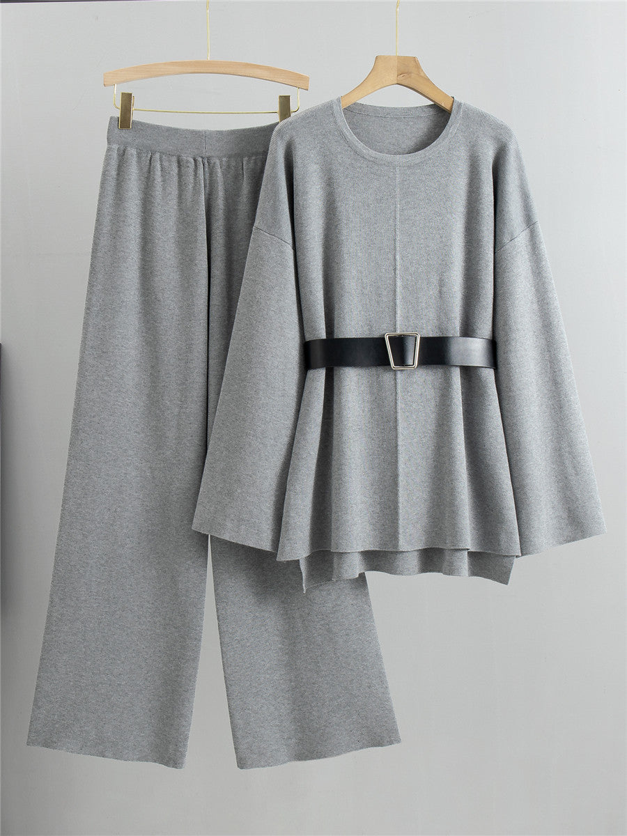 Elegant Womens Knit Sweater and Wide-Leg Pants Two-Piece Set