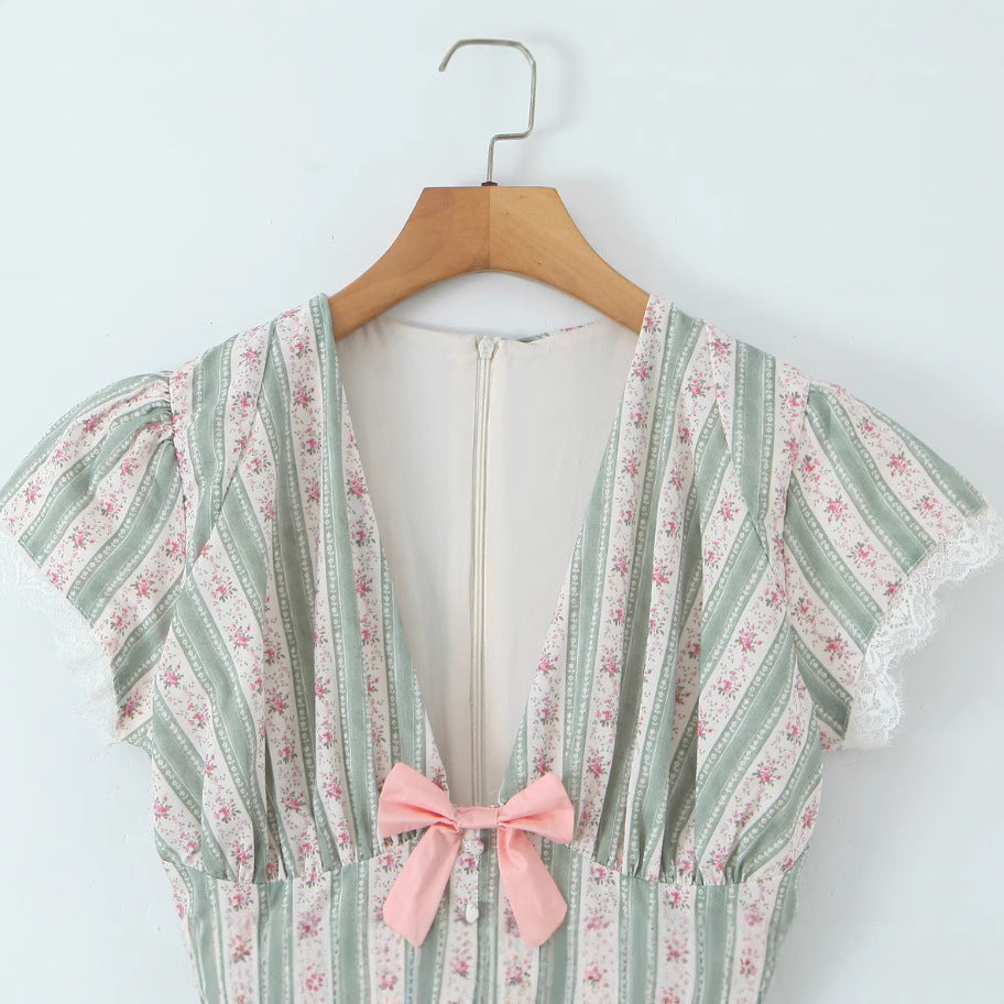 Green Stripesd Cotton Mini Dress