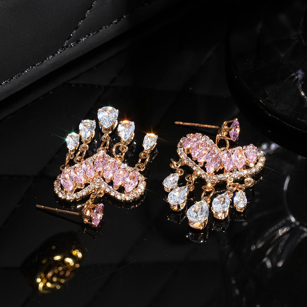 Silver Plated Heart Zircon Drop Earrings