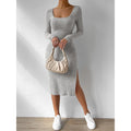 Women's Solid Color Polyester Dress with Square Collar