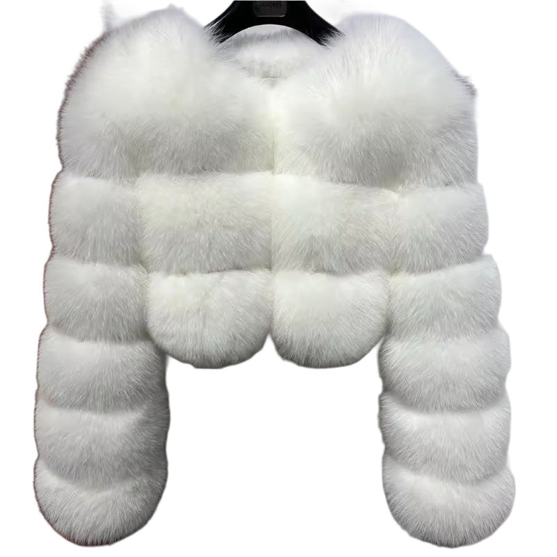Womens Imitation Fur Jacket Short Warm V-Neck Faux Fur Coat
