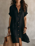 Cotton Linen Shirt Dress Mid Length
