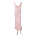 Sleeveless V-Neck Satin Long Dress