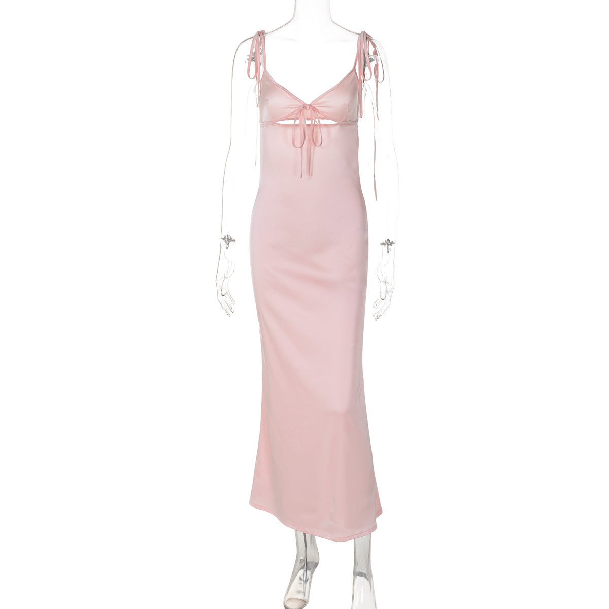 Sleeveless V-Neck Satin Long Dress