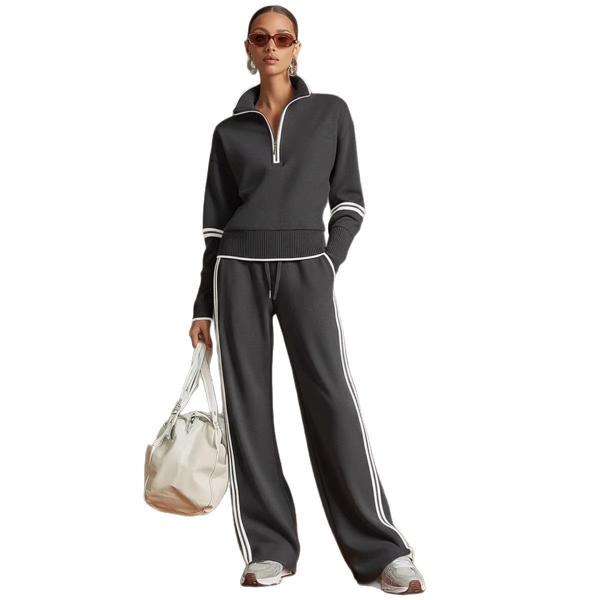 Womens Pull Chain Wide Leg Tracksuit Set