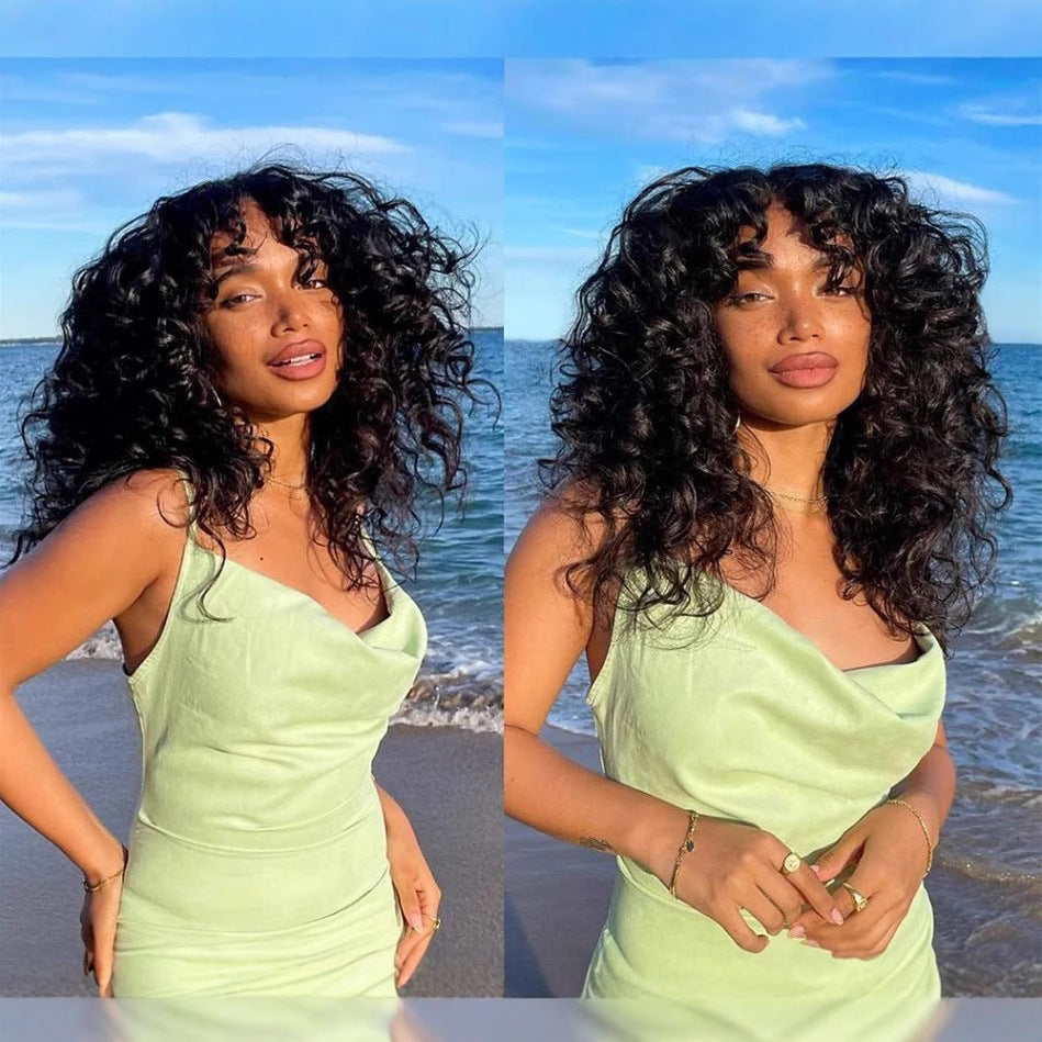 Long Curly Synthetic Wig with Adjustable Bangs