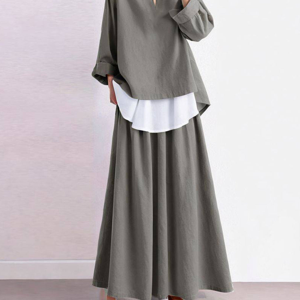 Japanese Style Round Neck Top and Skirt Set