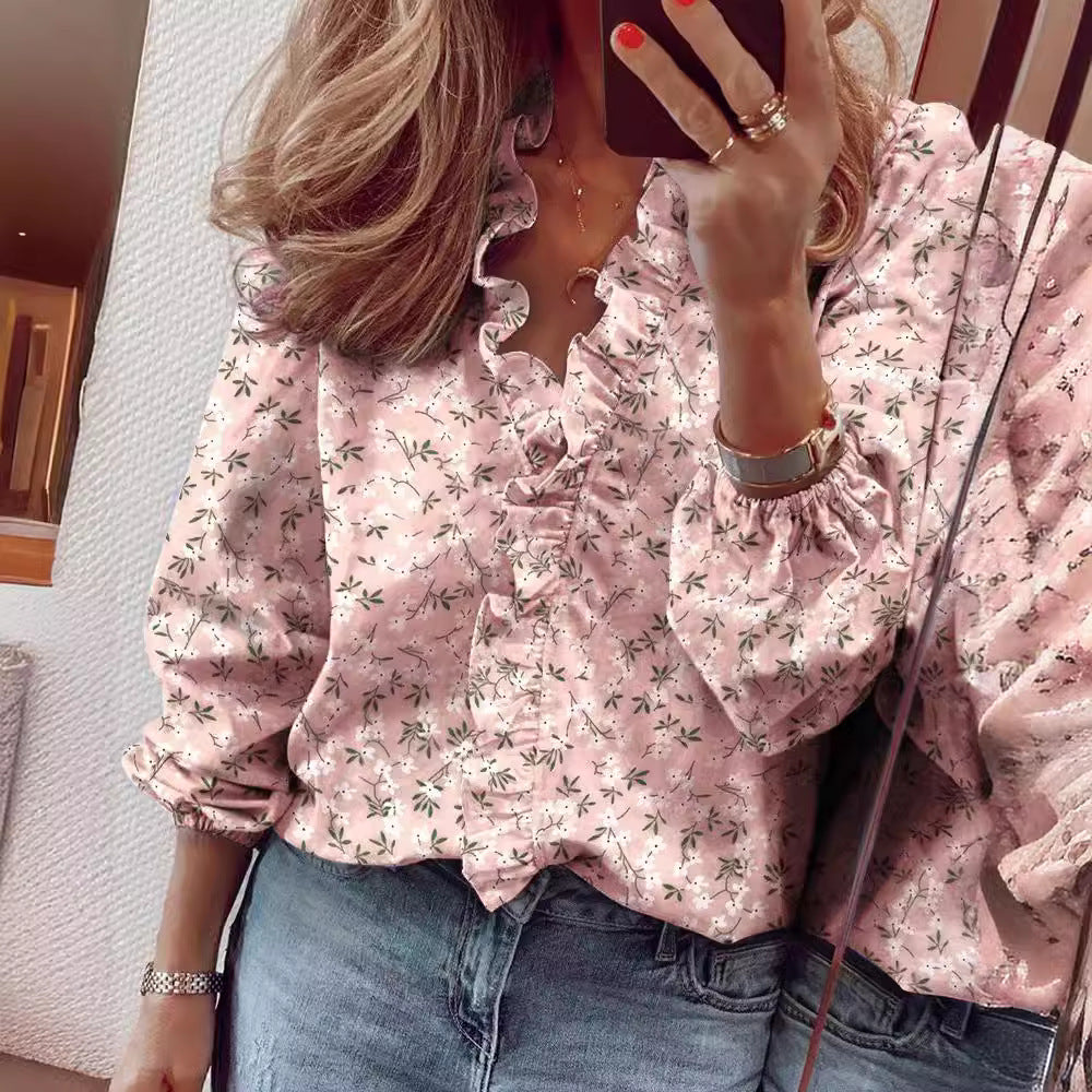 Womens Ruffled Blouse Long Sleeve Shirt