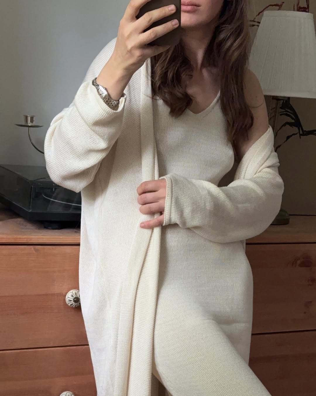 Pure Cotton Knitted Cardigan and Suspenders Set