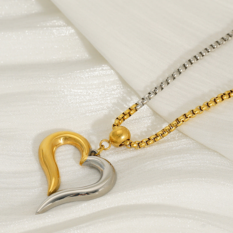 Two-Tone Heart Pendant Pearl Chain Necklace