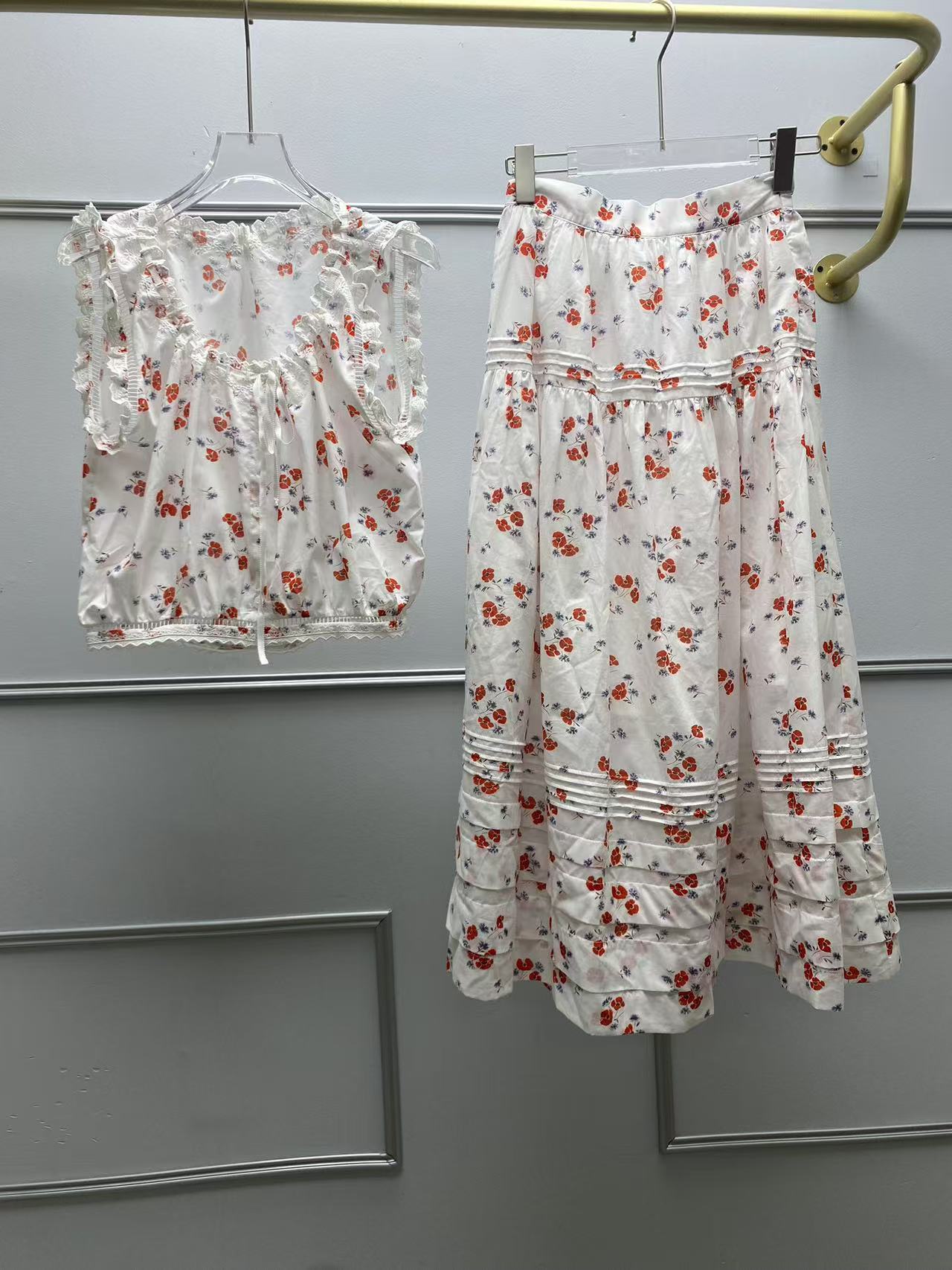 Floral Print Cotton Vest and Skirt Set
