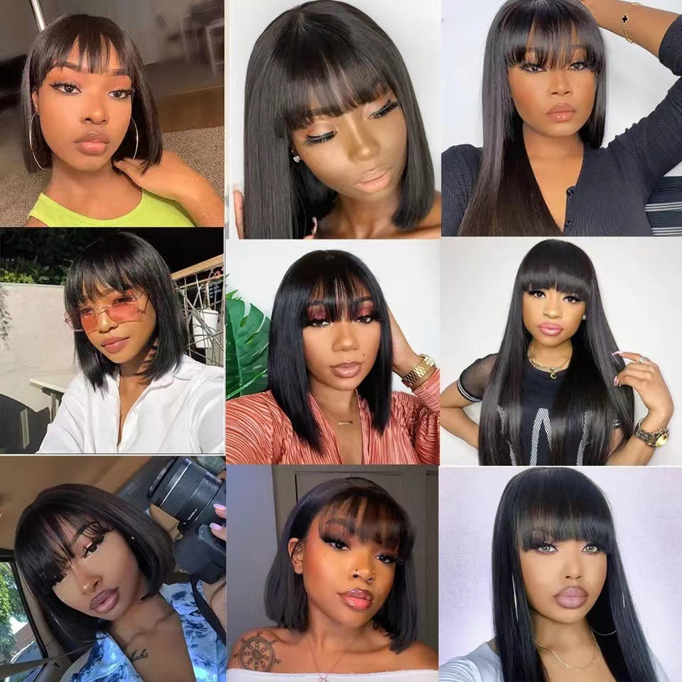 Women Straight Hair Wig with Adjustable Bangs