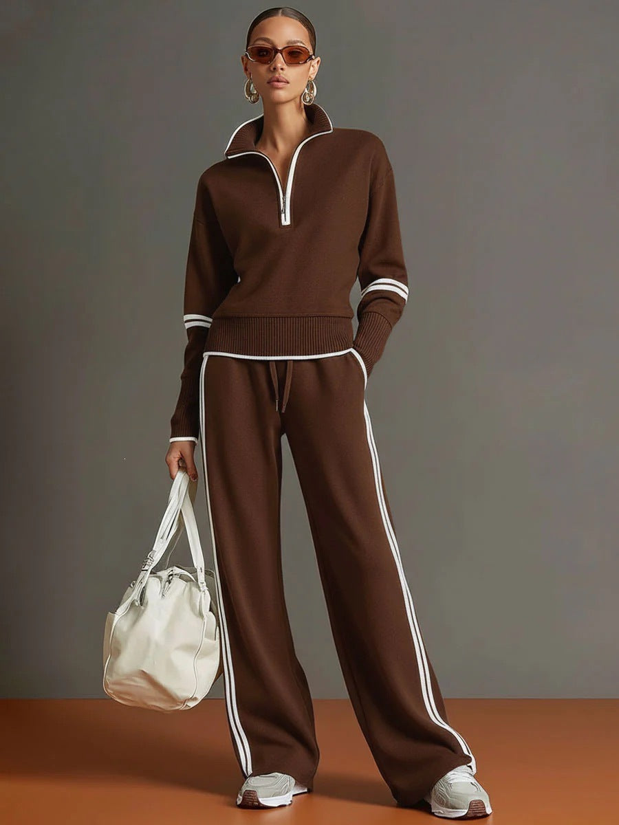 Womens Pull Chain Wide Leg Tracksuit Set