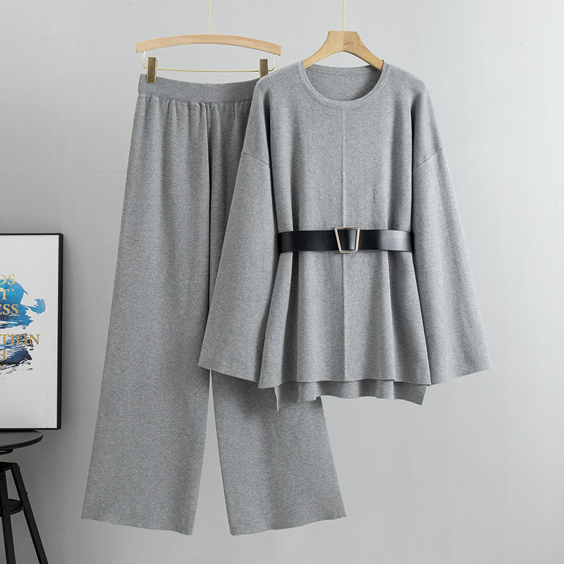 Elegant Womens Knit Sweater and Wide-Leg Pants Two-Piece Set