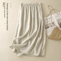 Pure Linen A-Line Mid-Length Skirt with Elastic Waist