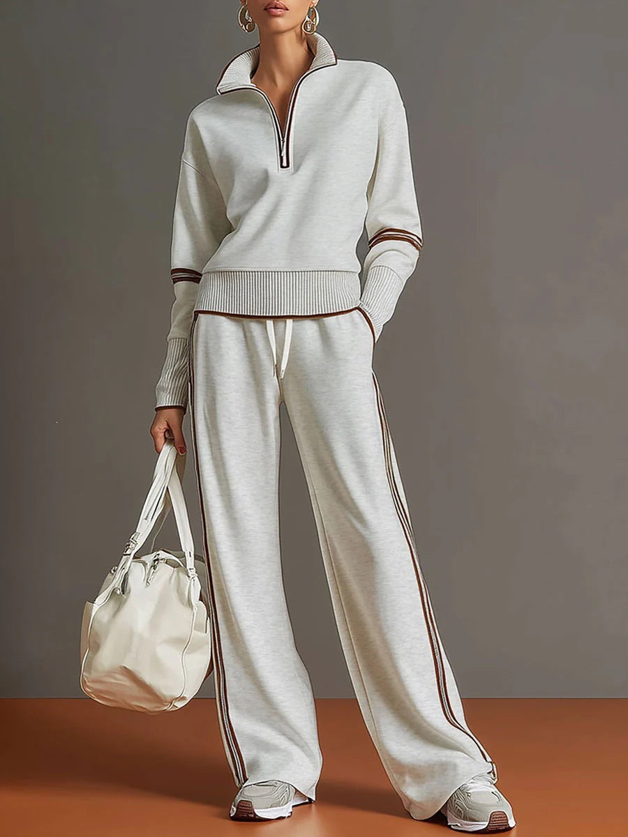 Womens Pull Chain Wide Leg Tracksuit Set