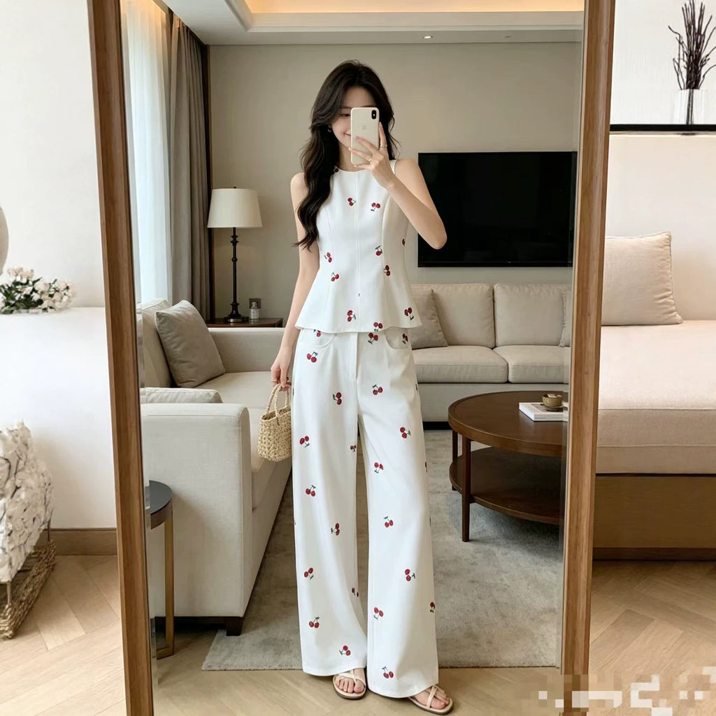 Floral Print Backless Top and High Waist Pants Set
