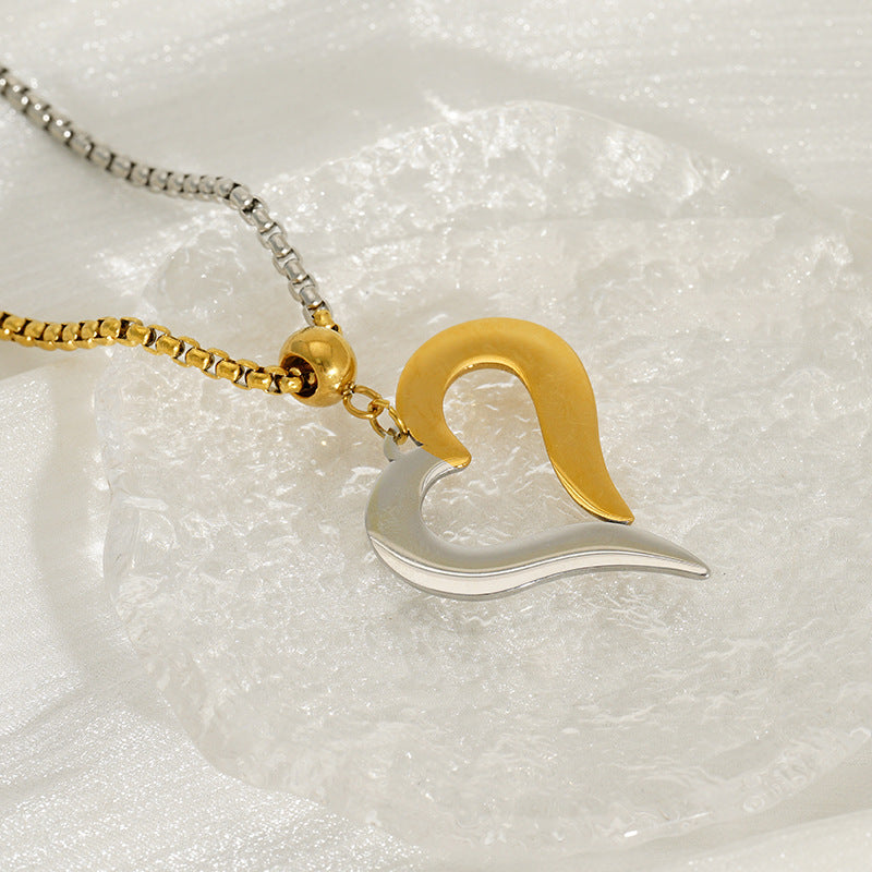 Two-Tone Heart Pendant Pearl Chain Necklace
