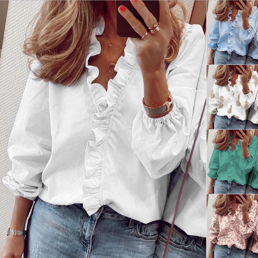 Womens Ruffled Blouse Long Sleeve Shirt