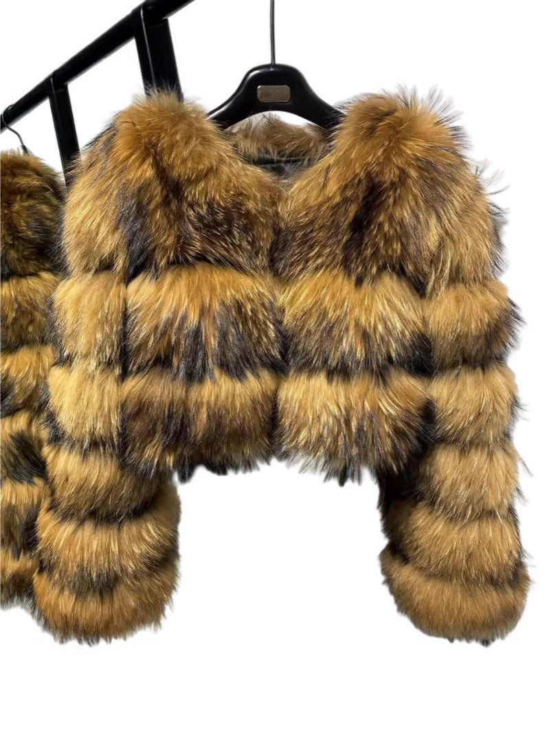Womens Imitation Fur Jacket Short Warm V-Neck Faux Fur Coat