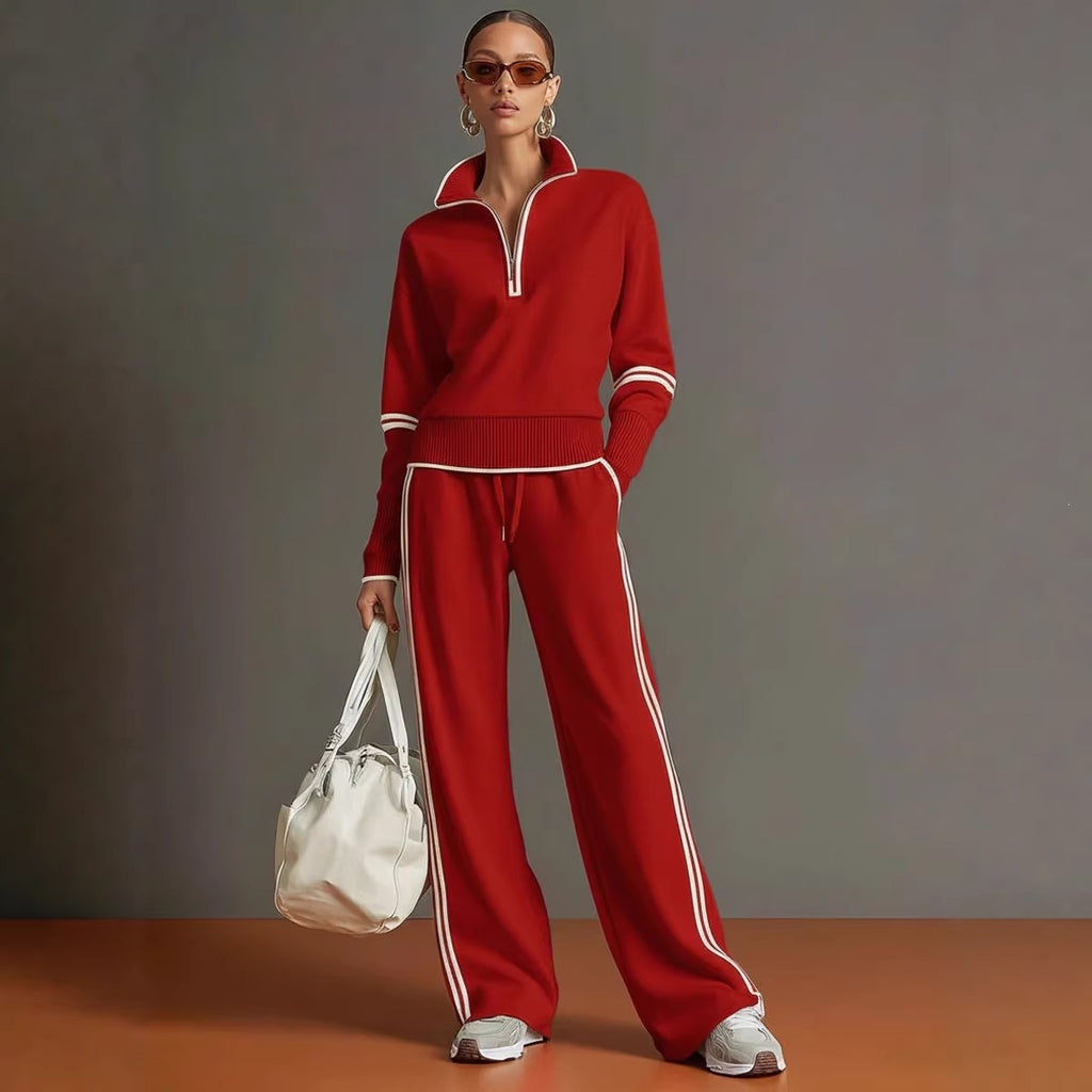 Womens Pull Chain Wide Leg Tracksuit Set