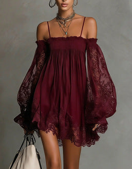 Off-Shoulder Lace Long Sleeve Dress
