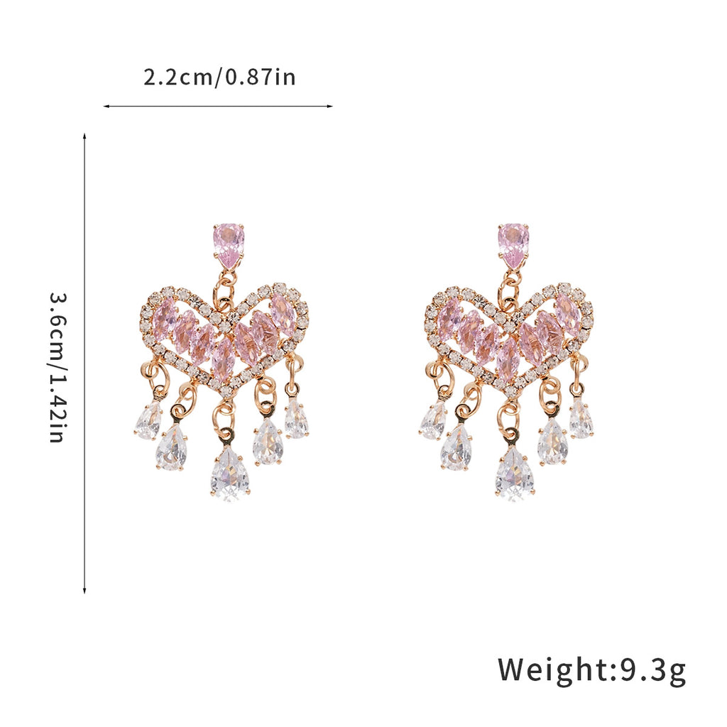 Silver Plated Heart Zircon Drop Earrings