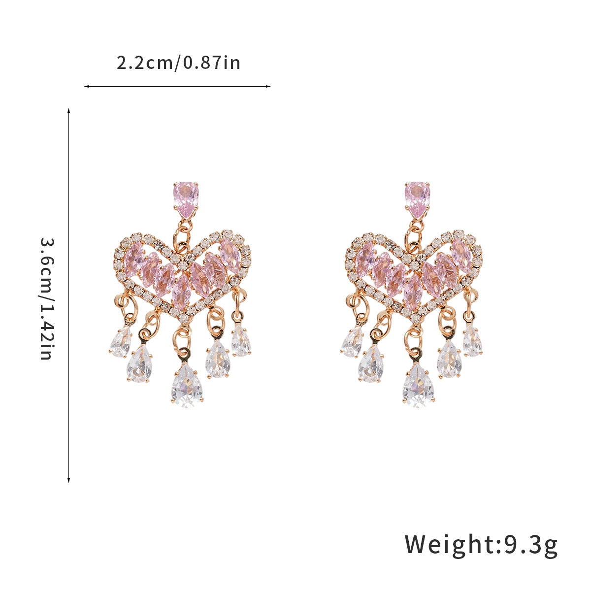 Silver Plated Heart Zircon Drop Earrings