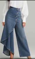 Casual Denim Print Wide Leg Pants