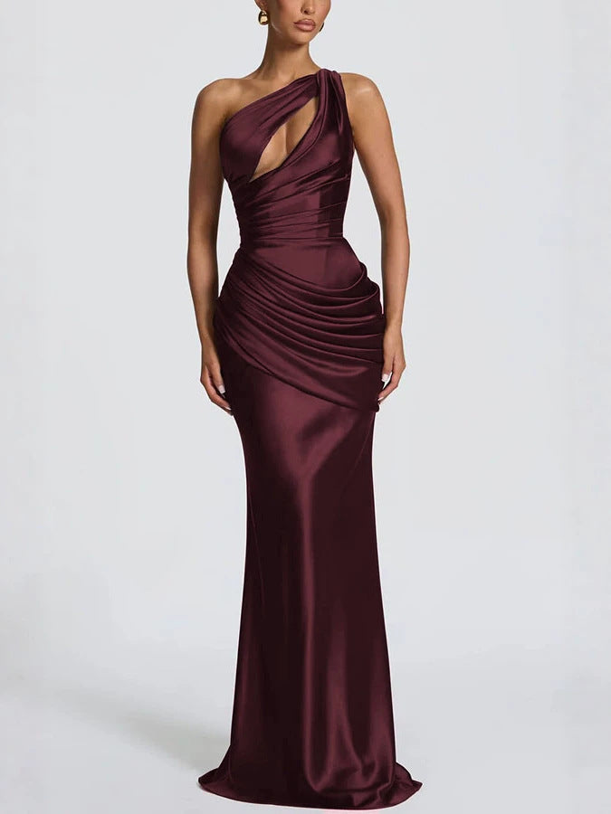 Satin One-Shoulder Fishtail Dress