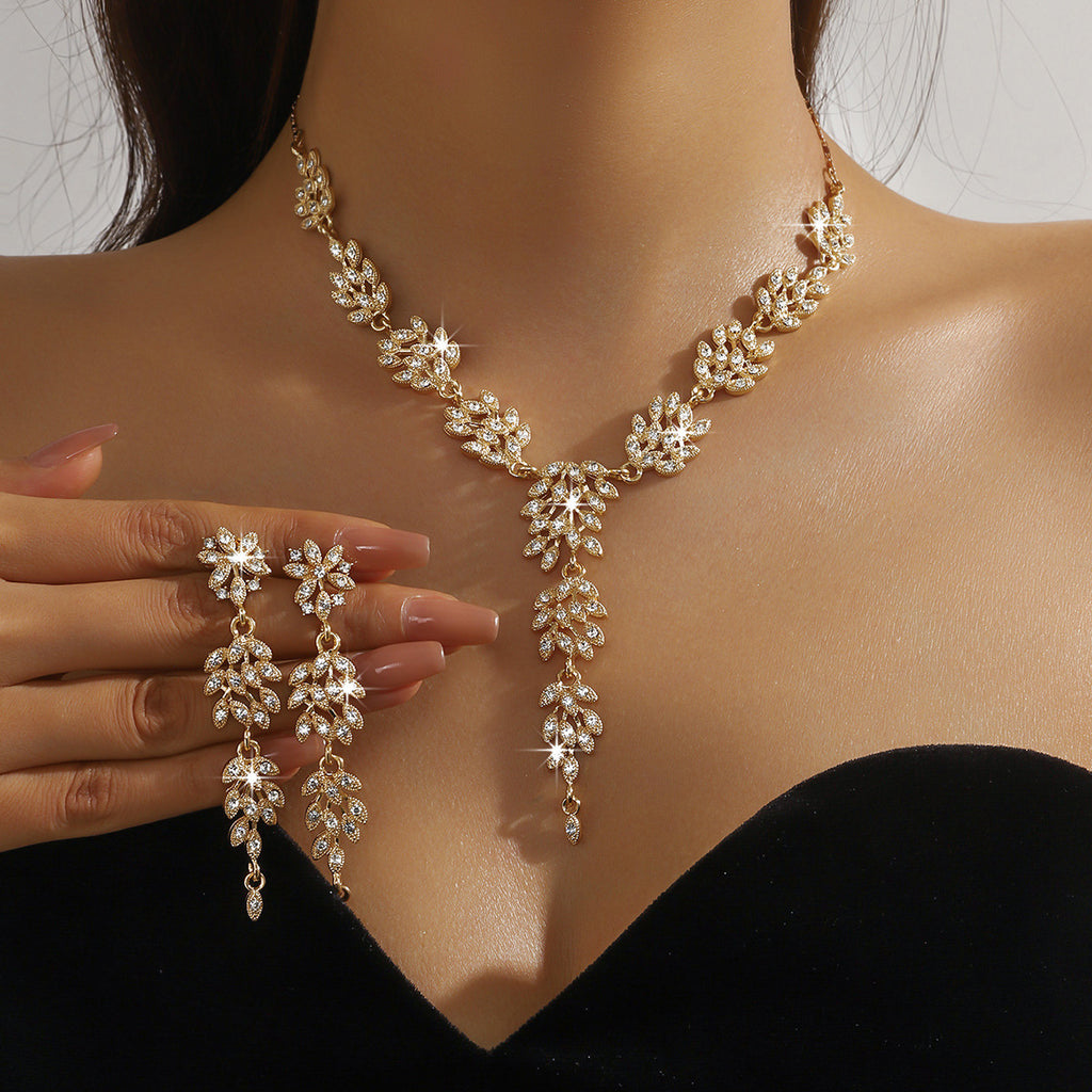 Wheat Ear Diamond Necklace and Earrings Set