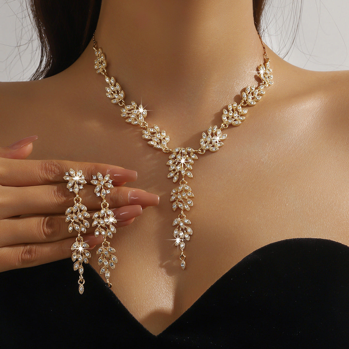 Wheat Ear Diamond Necklace and Earrings Set