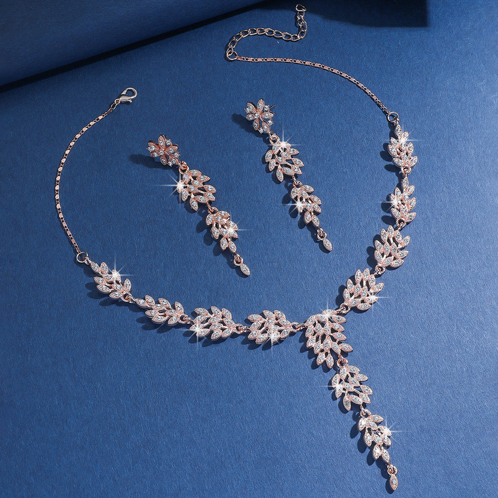 Wheat Ear Diamond Necklace and Earrings Set