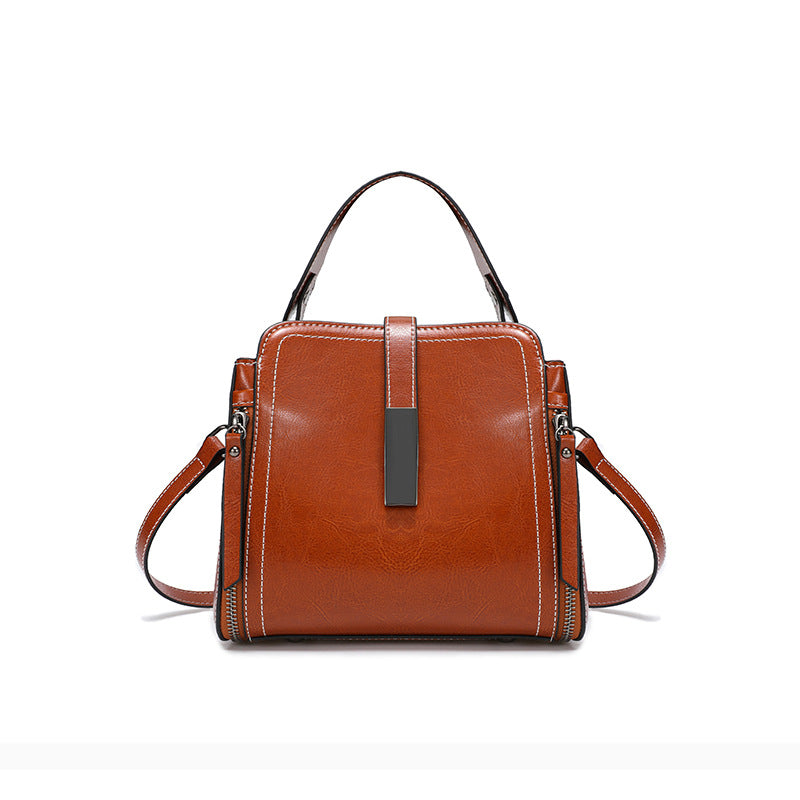 Genuine Leather Crossbody Bucket Bag Vintage Style Shoulder Purse