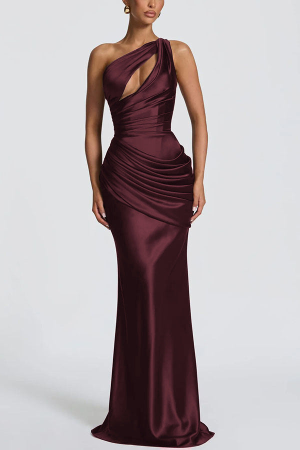 Satin One-Shoulder Fishtail Dress