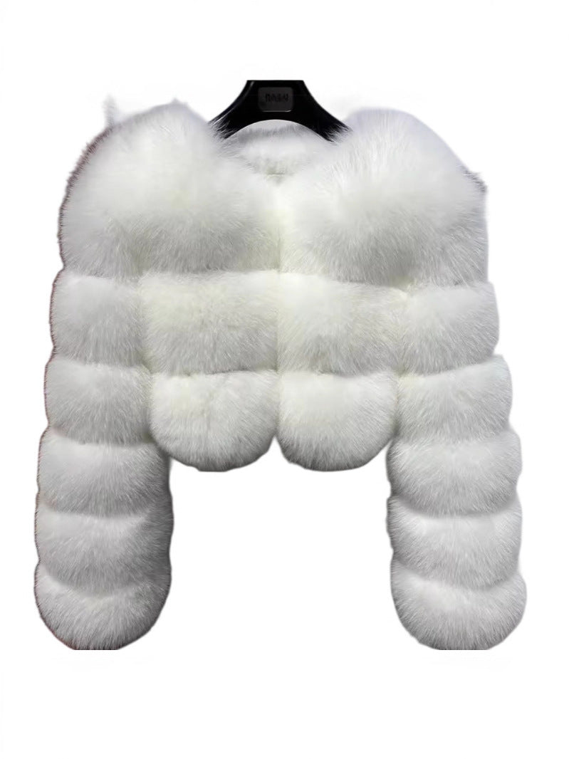 Womens Imitation Fur Jacket Short Warm V-Neck Faux Fur Coat