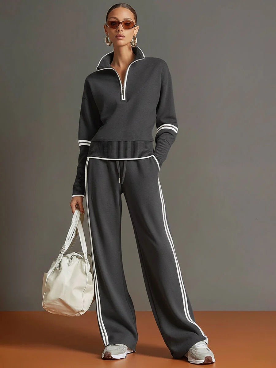 Womens Pull Chain Wide Leg Tracksuit Set