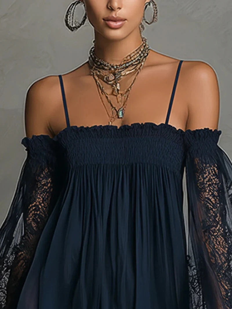 Off-Shoulder Lace Long Sleeve Dress