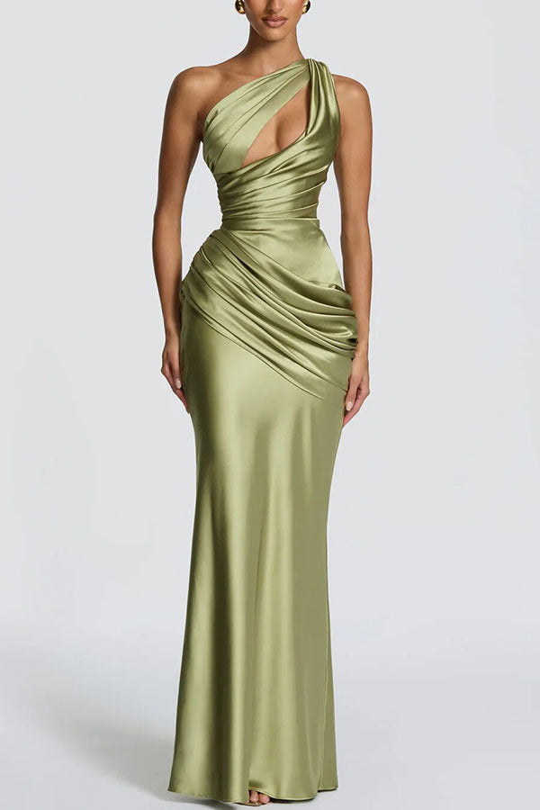 Satin One-Shoulder Fishtail Dress