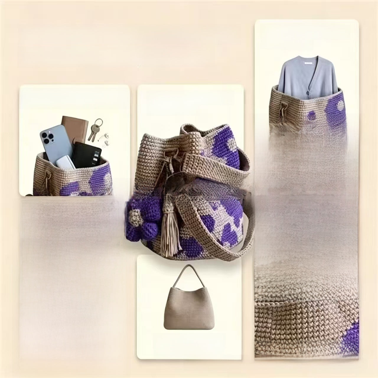 Handmade Crochet Flower Tote Bag