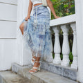 Floral Denim Cake Skirt with Belt