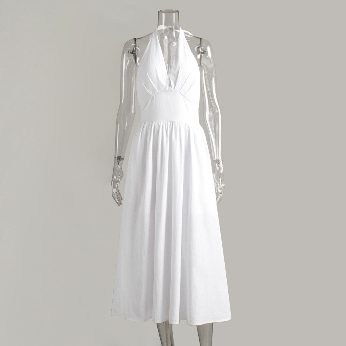 Pure Cotton V-Neck Lace-Up Long Dress