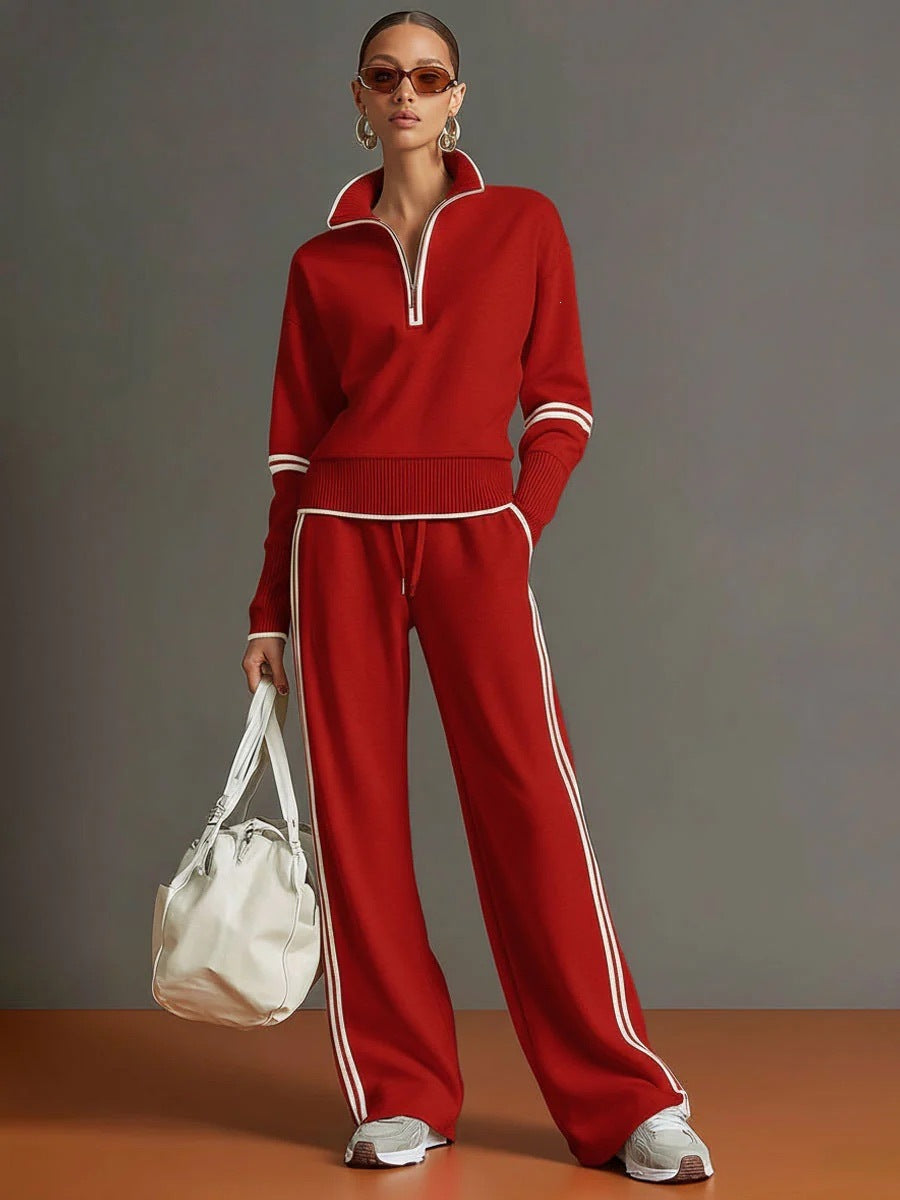 Womens Pull Chain Wide Leg Tracksuit Set