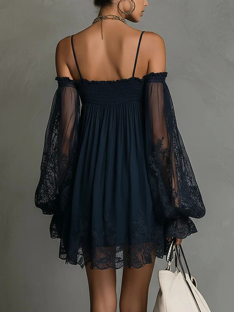 Off-Shoulder Lace Long Sleeve Dress