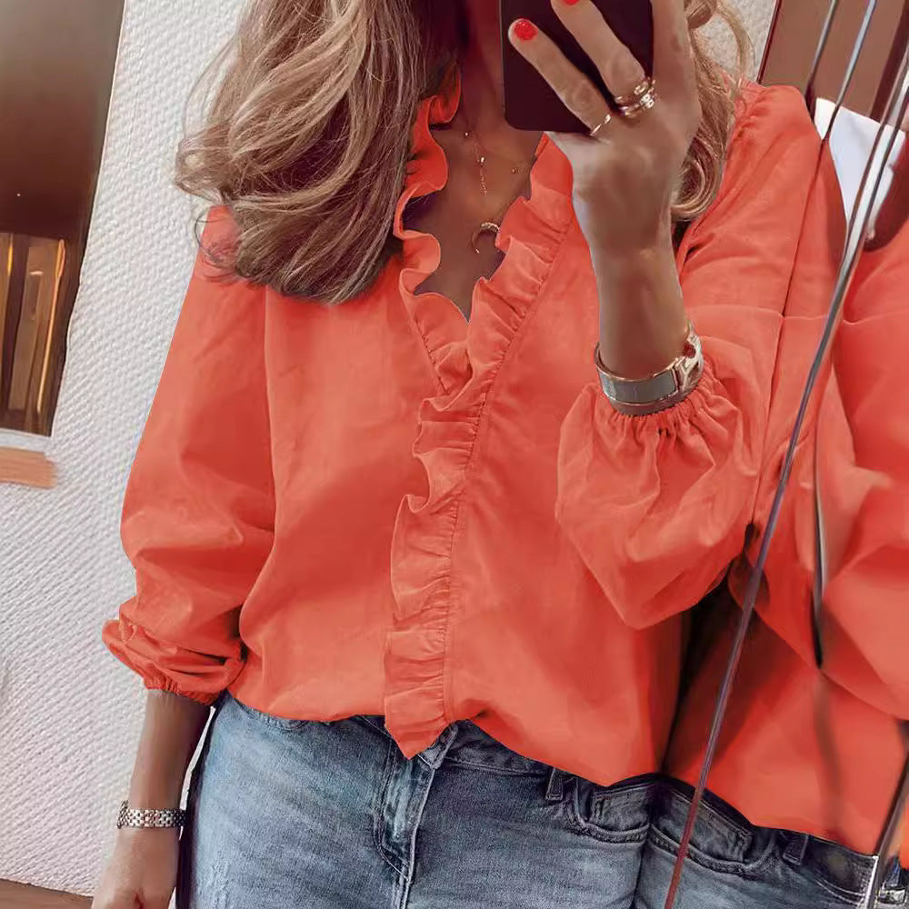 Womens Ruffled Blouse Long Sleeve Shirt