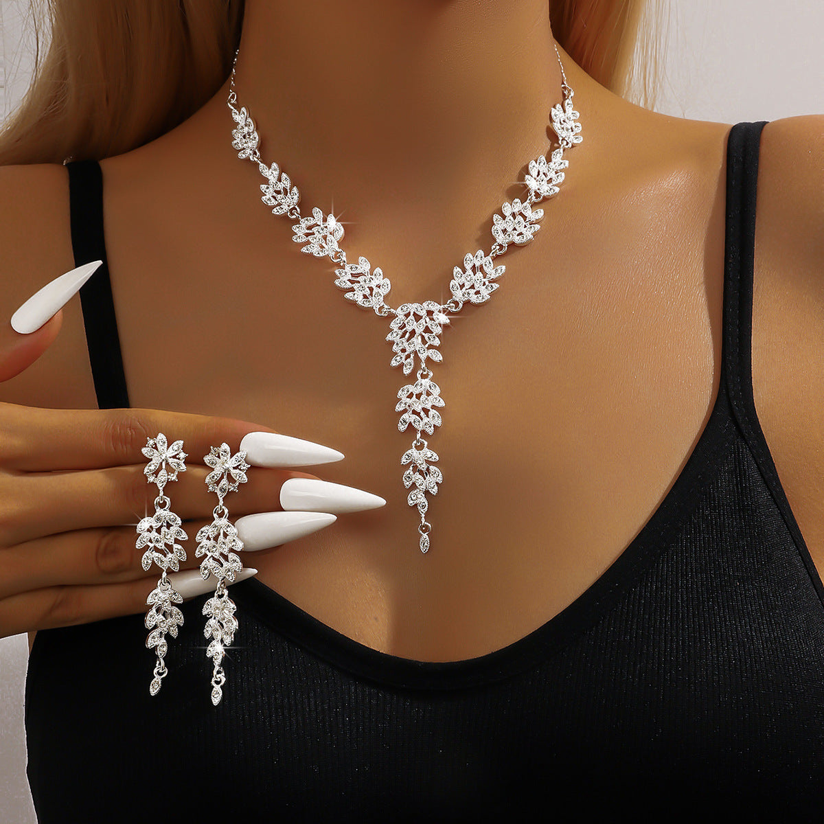 Wheat Ear Diamond Necklace and Earrings Set