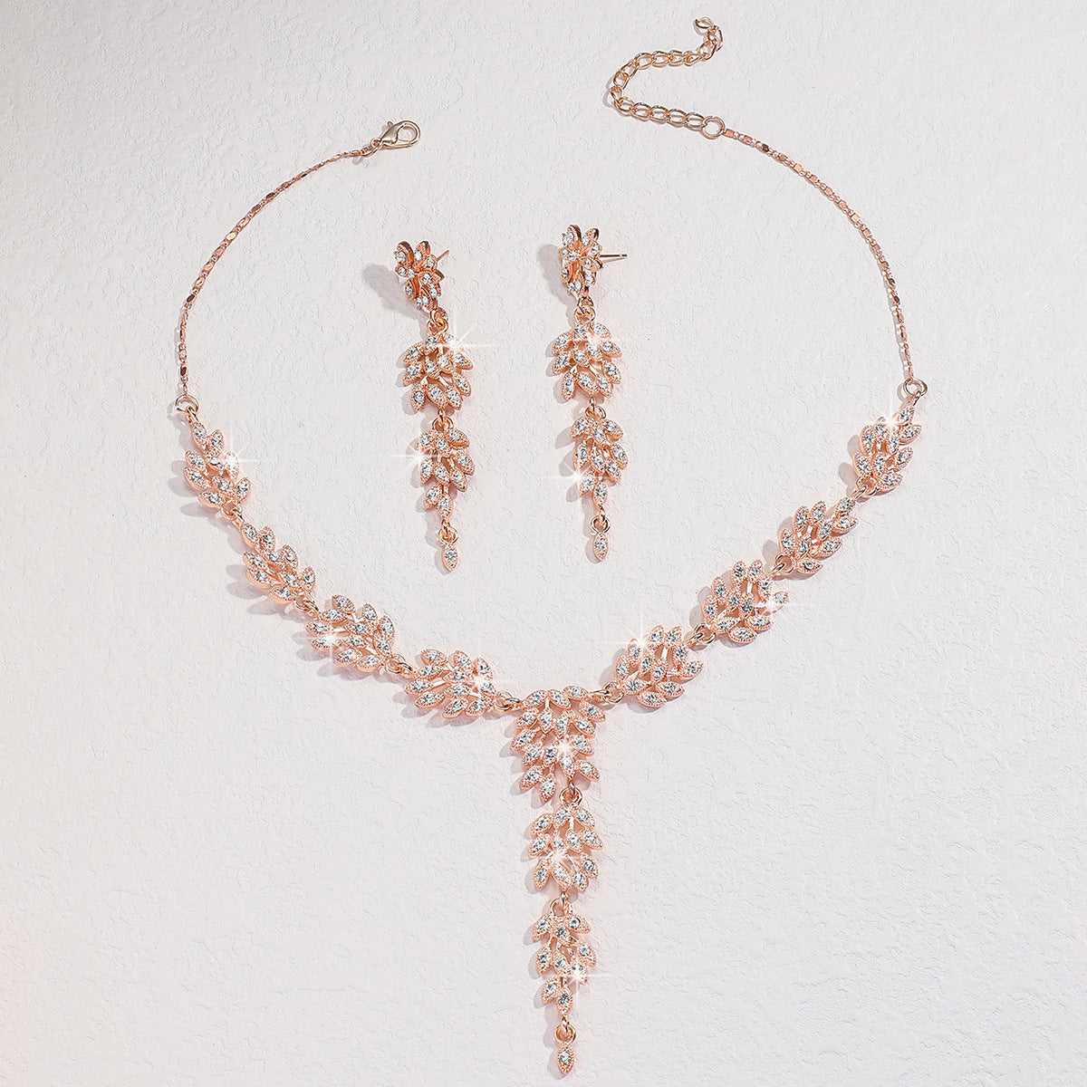 Wheat Ear Diamond Necklace and Earrings Set