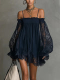 Off-Shoulder Lace Long Sleeve Dress