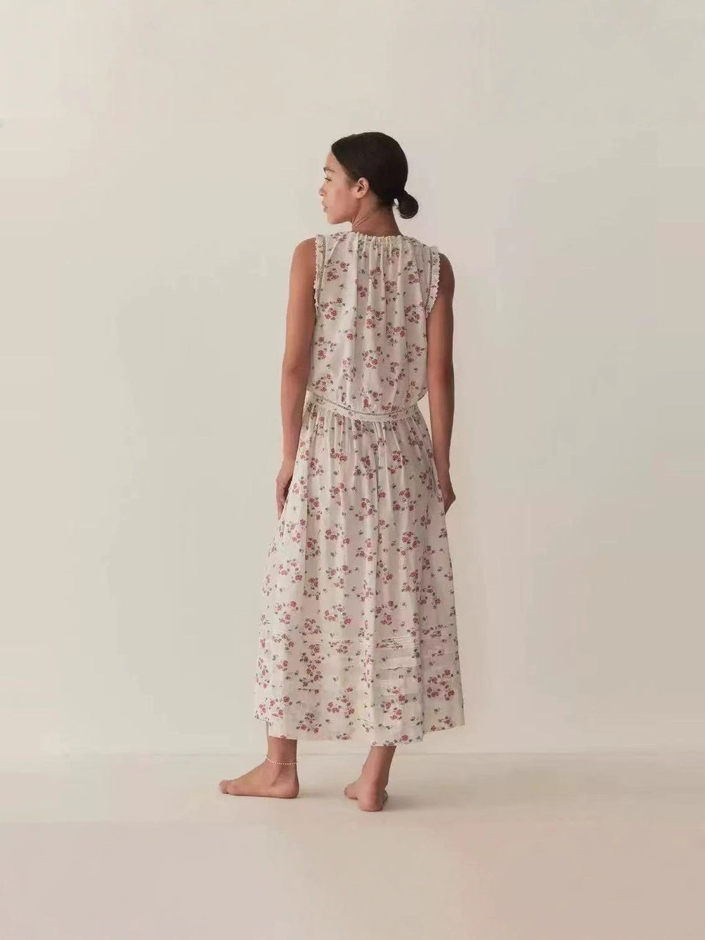 Floral Print Cotton Vest and Skirt Set